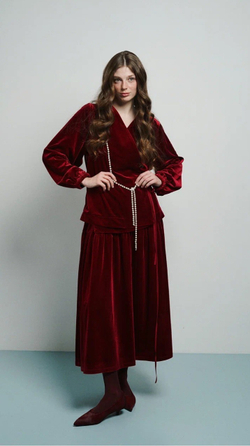 Рубашка на запах из бархата, "Вишневый пунш"