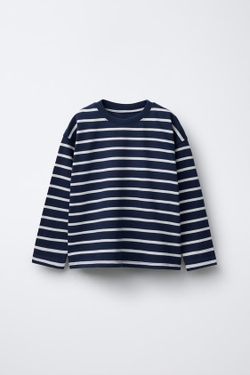 ZARA ФУТБОЛКА ИЗ ПЛОТНОЙ ТКАНИ В ПОЛОСКУ, ГОЛУБОЙ