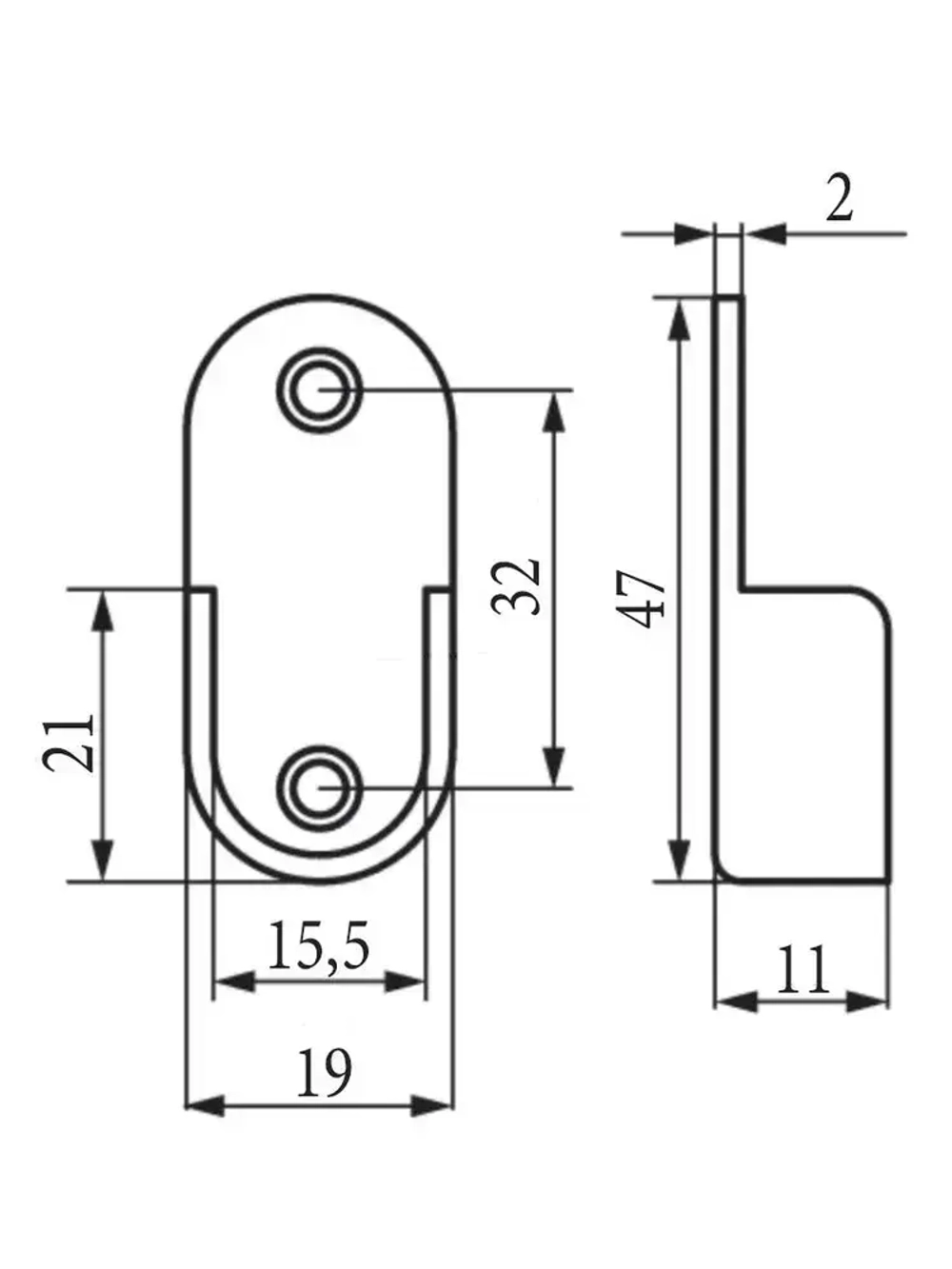Штангодержатель мебельный для овальной штанги шириной 15,5 мм, 2 шт. OTLEX для шкафа и гардероба, боковое крепление, замак, никель
