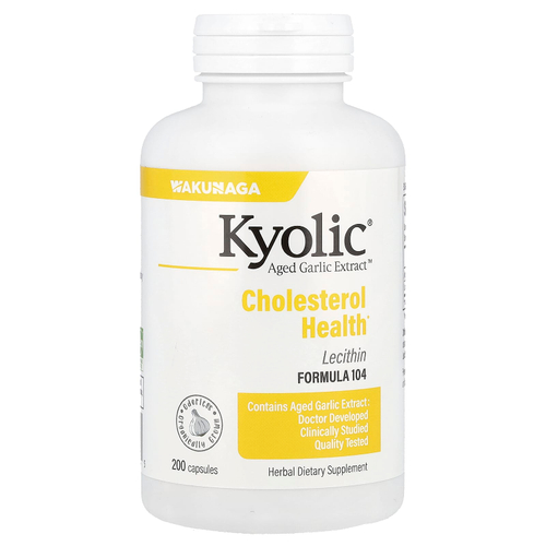 Kyolic, Aged Garlic Extract™, выдержанный экстракт чеснока для здорового уровня холестерина, формула 104, 200 капсул