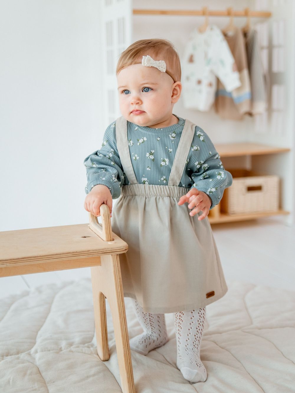 Лонгслив в рубчик "Незабудки" с объемными рукавами 0+