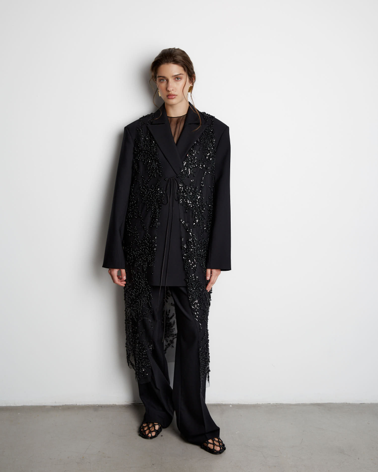 Жакет с дополнительными петлями из шерсти черный