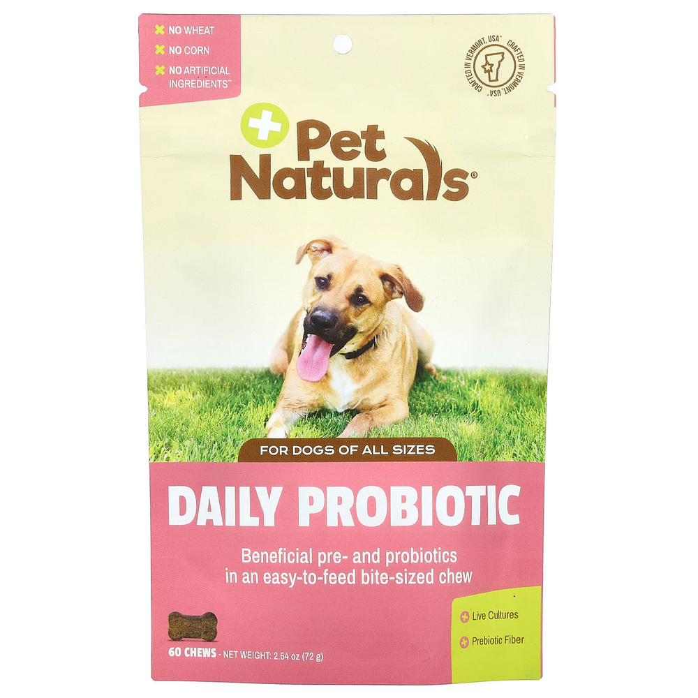 Pet Naturals, ежедневный пробиотик, для собак всех размеров, 60 жевательных таблеток, 72 г (2,55 унции)