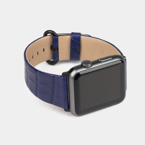 Ремешок для Apple Watch 44/45/46 mm из кожи крокодила, синего цвета