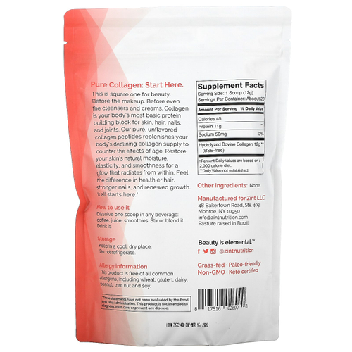Zint, экологически чистые пептиды коллагена, 283 г (10 унций)