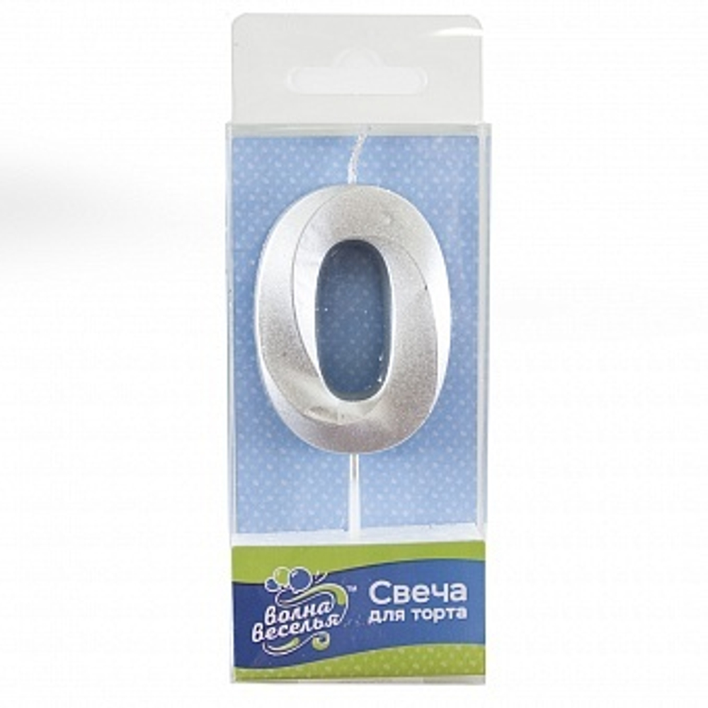 Свеча Цифра 0 Грани Серебро Металлик 6 см.