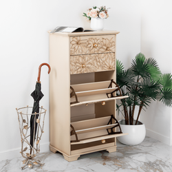 Тумба для обуви Терра-4 (с 4-мя ящиками) Айвори Мраморное золото