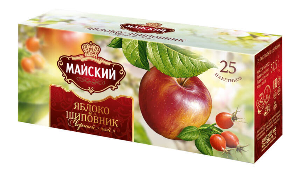 Чай черный Майский Яблоко - шиповник 25 пакетов.