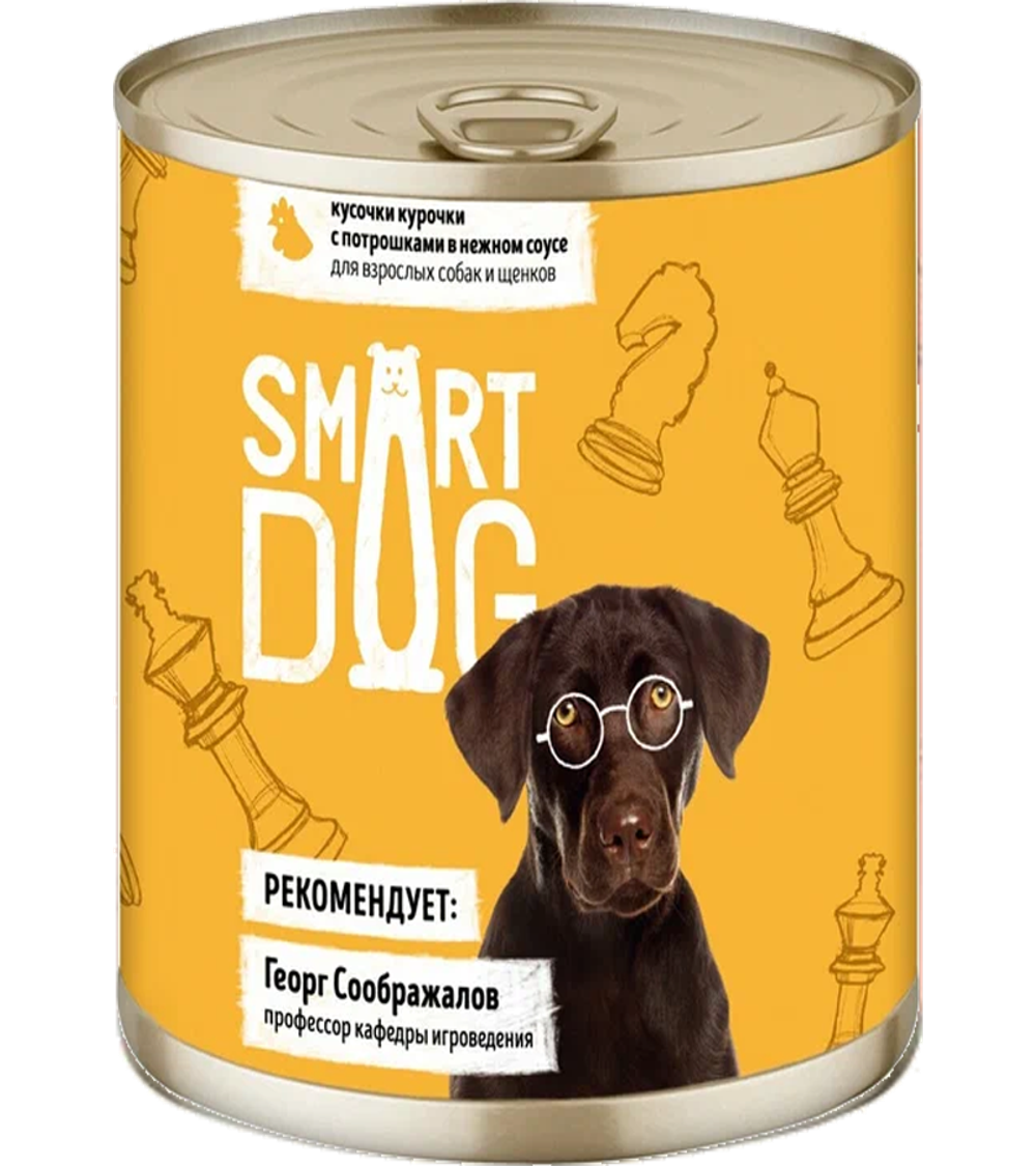 Smart Dog (в соусе) для собак и щенков, кусочки курочки с потрошками 850гр.