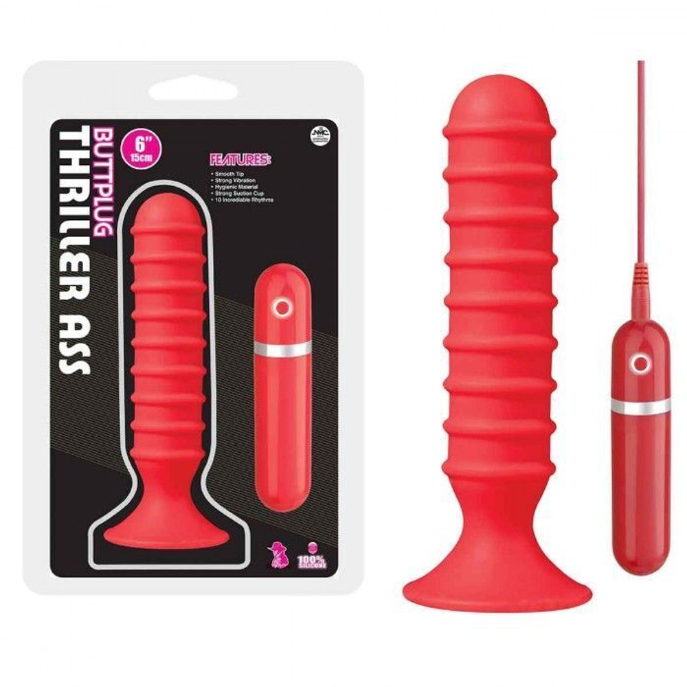 Красный вибрирующий плаг из силикона - 15 см. (Цвет: красный)