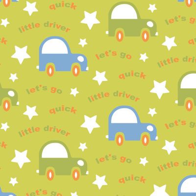 Kids fabric brightly green cars