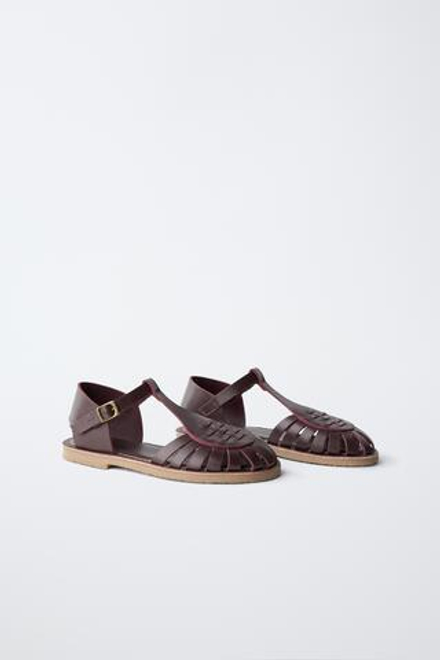 ZARA КОЖАНЫЕ САНДАЛИИ, БОРДОВО-КРАСНЫЙ