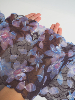 Эластичное кружево темно-коричневое с мультиколор ширина 23 см