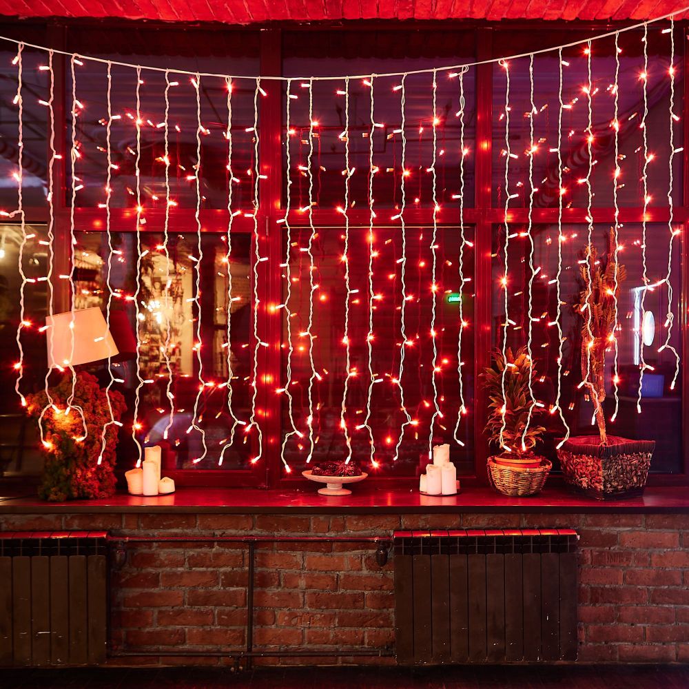 ULD-C2030-240-SWK RED IP67 Занавес светодиодный со статическим свечением. 3х2м. Соединяемый. 240 светодиодов. Красный свет. Провод белый. TM Uniel.