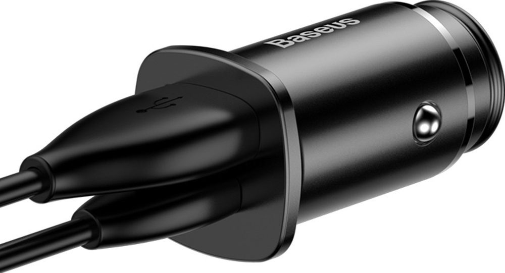 Автомобильное зарядное устройство USB-C+USB 30W 5A Baseus Square metal Black (CCALL-AS01)
