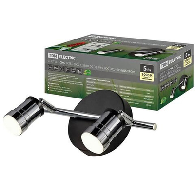 Светильник светодиод, TDM, Костус СНС, 5 Вт, 2лам, 3000 К, IP44, 230В,50Гц, д/ВК, чер,хром, SQ0358-0