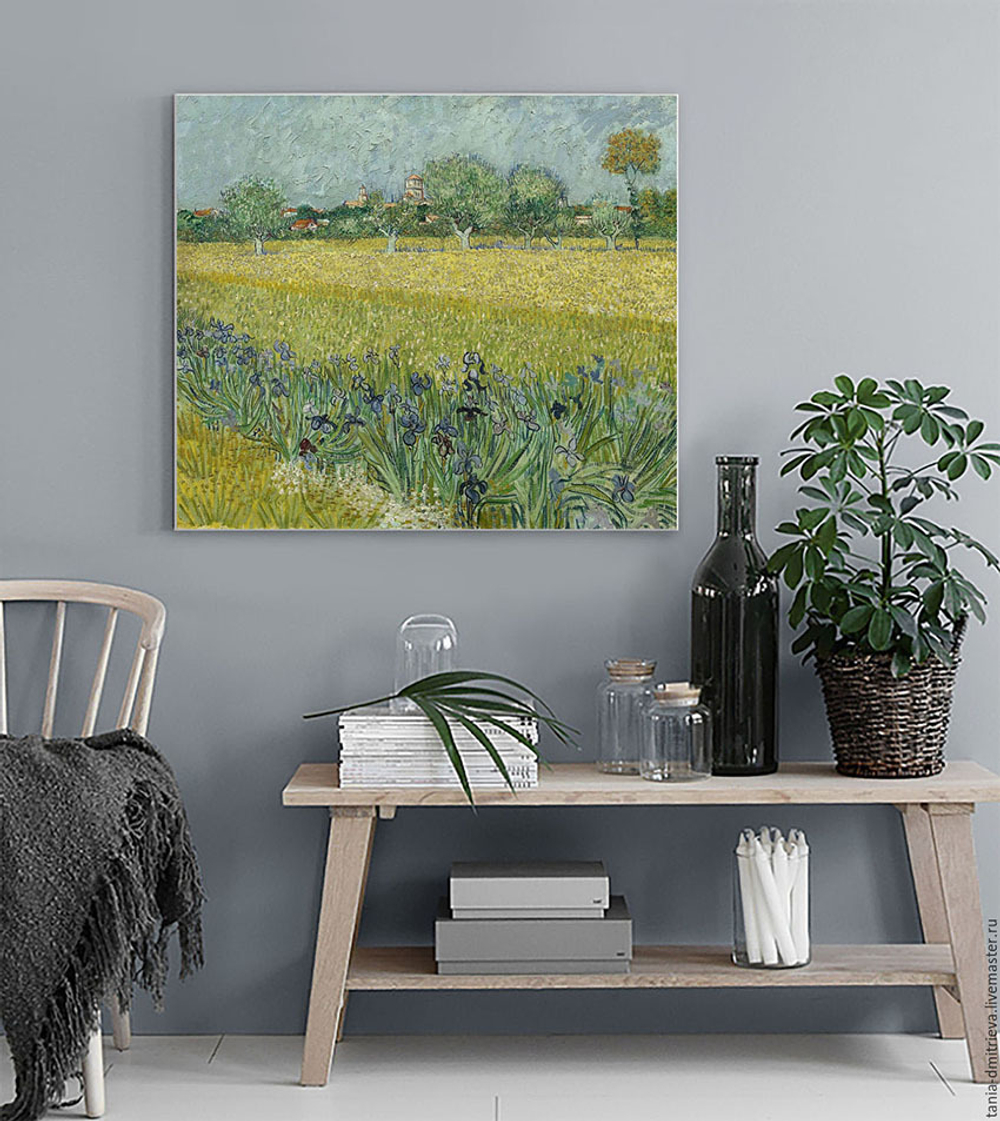 Картина для интерьера Вид Арля с ирисами на переднем плане, Ван Гог, в интерьере