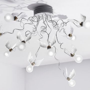 replica Ingo Maurer Birdie Chandelier with Red Cables