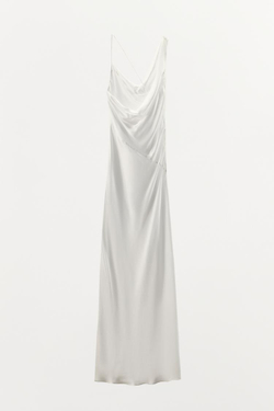 ZARA АТЛАСНОЕ ПЛАТЬЕ С ОТКРЫТОЙ СПИНОЙ, СВЕТЛЫЙ ЭКРЮ