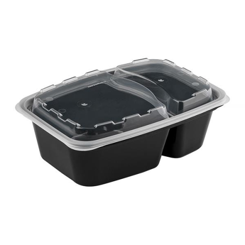 Контейнер 1000мл с крышкой прямоугольный 2-секц Черный, 150шт/кор