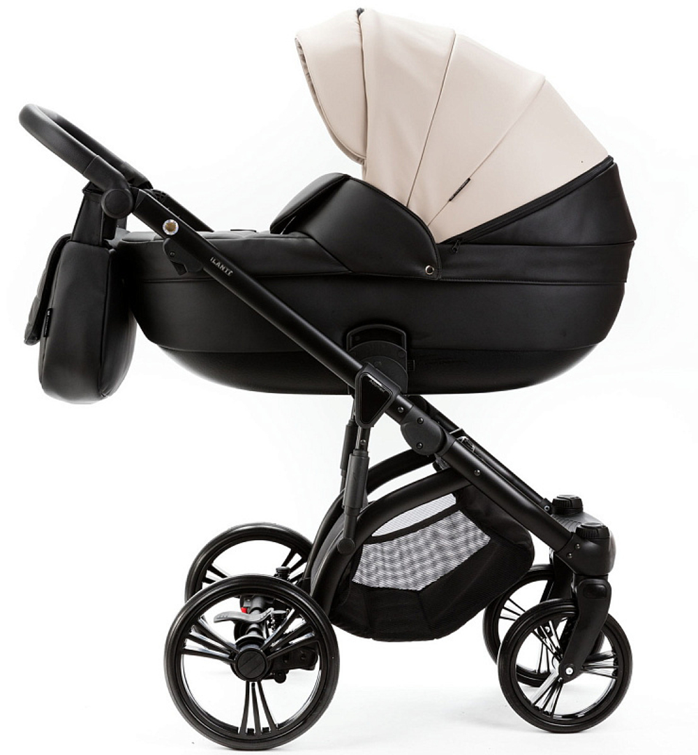 Детская коляска Adamex Lanti Deluxe 2 в 1 LN-SD110 (СВ.БЕЖ.КОЖА + ЧЕРН. КОЖА)