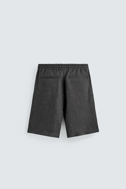 ZARA БЕРМУДЫ ИЗ 100% ЛЬНА С ЗАЩИПАМИ, СВИНЦОВЫЙ