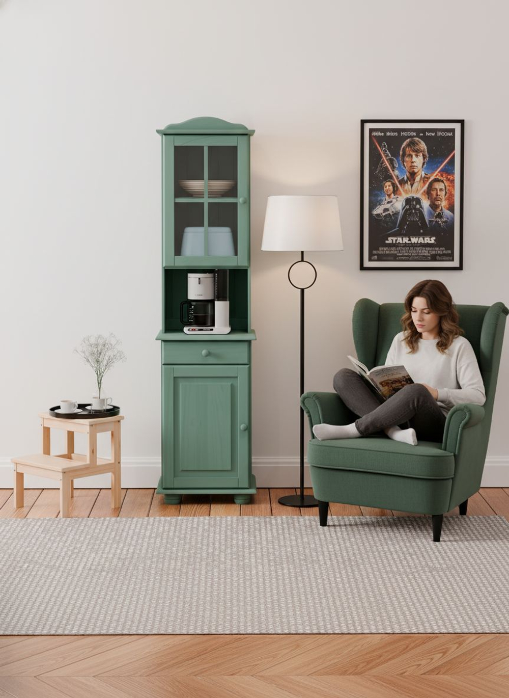 Тумба, 48х39х81, Лена, однодверная, из массива дерева, с ящиком, буфет для кухни, эвкалипт, Dipriz