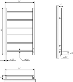 Полотенцесушитель электрический EWRIKA Сафо PN 80x45 см, подключение справа, слева, глянцевый хром, лесенка