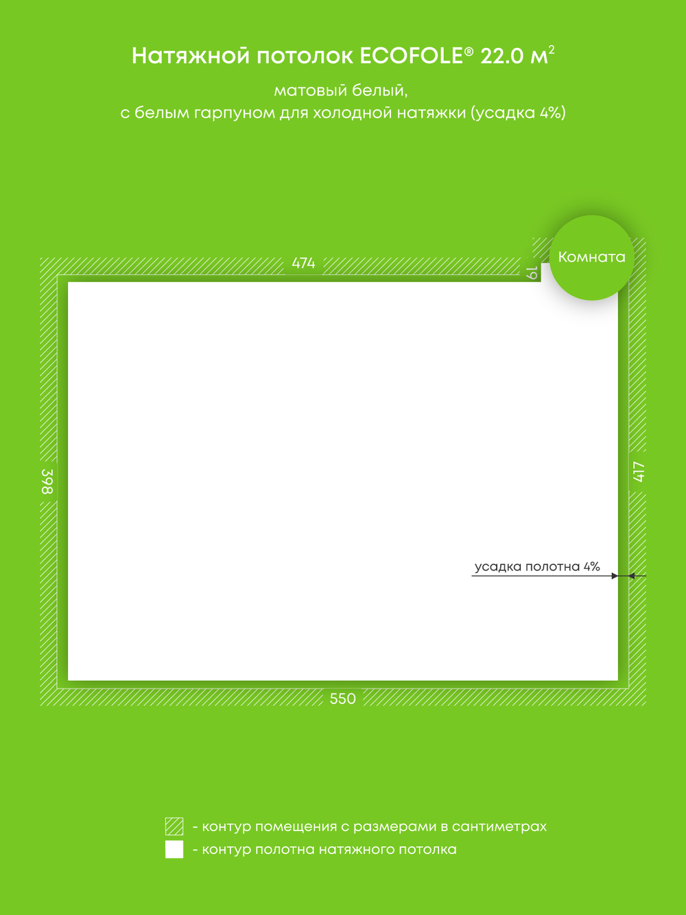 Матовый натяжной потолок 22 м2