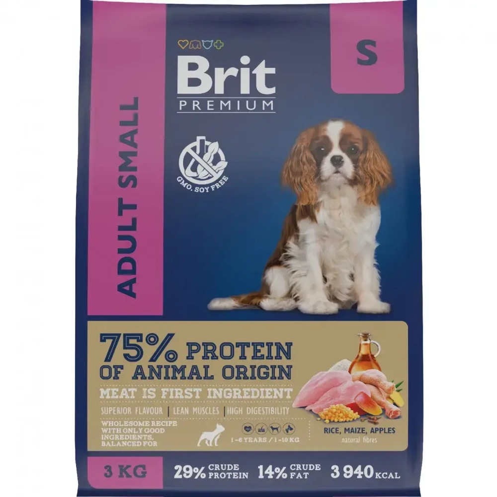 Brit premium dog adult small сухой корм для взрослых собак мелких пород с курицей - 3 кг