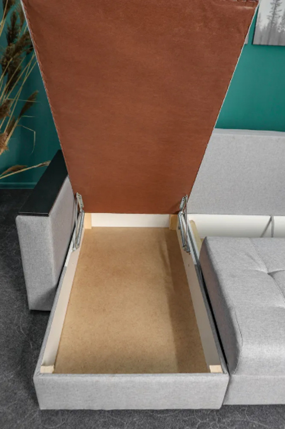 Диван универсальный угол в гостиную с ящиком для хранения Атлант светло-серая рогожка от фабрики Фантазёр