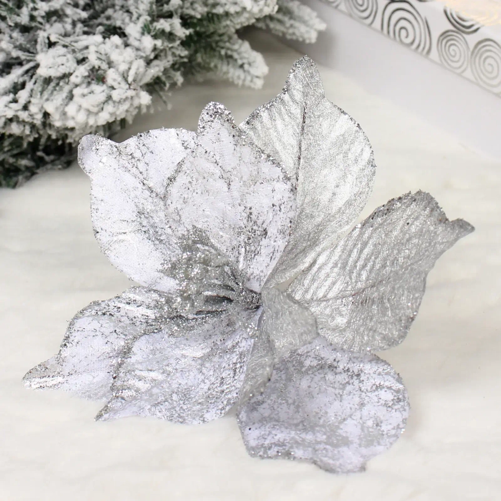 Украшение новогоднее «Пуансеттия - Принцесса» 20 см, Серебро