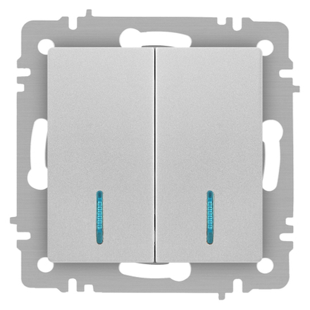 Выключатель Intro Accent 6-105-03 двойной с подсветкой, 10А-250В, IP20, СУ, AL/CU, алюминий
