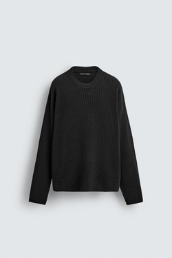 ZARA СВИТЕР ВАФЕЛЬНОГО ПЛЕТЕНИЯ С ЭФФЕКТОМ ПОТЕРТОСТИ, ЧЕРНЫЙ