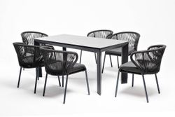 "Венето" обеденная группа на 6 персон со стульями "Милан", каркас темно-серый, роуп темно-серый