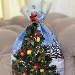Мешок новогодний подарочный Деда Мороза 30*50 см х/б "Снеговик и елка" LAV (ANNA LUKOSHINA)