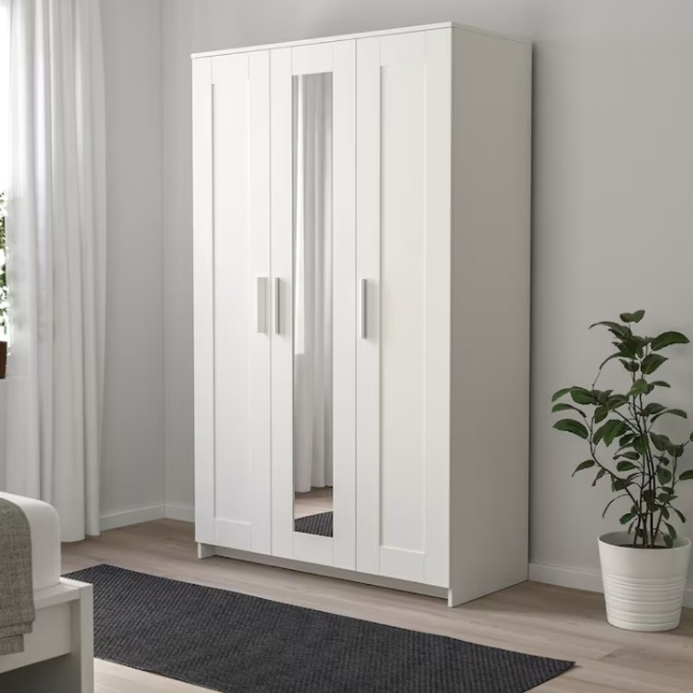 Шкаф платяной 3-дверный Ikea Brimnes с зеркалом , белый
