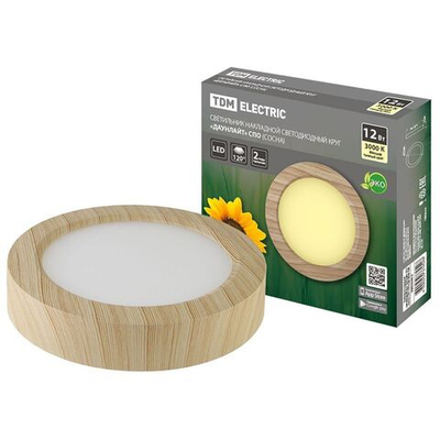 Светильник светодиод, TDM, Даунлайт СПО, 12 Вт, 3000 К, IP20, 17х17х3.2 см, сосна, SQ0329-0414