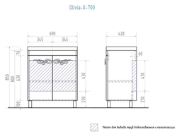 Тумба Vigo Olivia 700 (700х430х840 мм) с умывальником Olivia 70