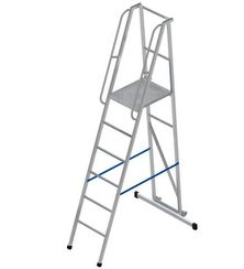 Лестница-платформа фиксированной высоты алюминиевая MEGAL ЛПФВА Н=1.5-5 передвижная с траверсой