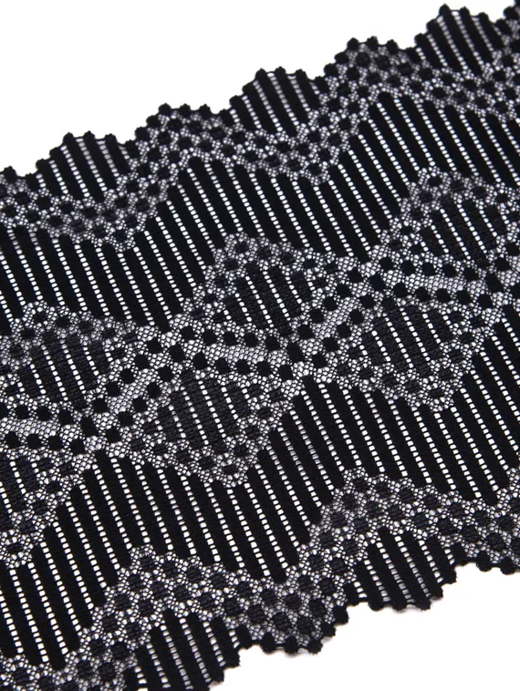 1367 Кружево эластичное 20 см, Италия, геометрия, черный