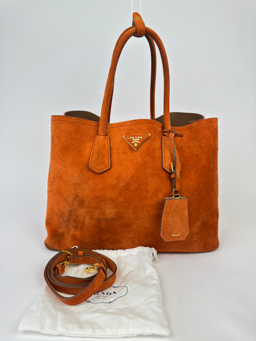 Сумка Prada Orange Suede Medium Double Handle Tote