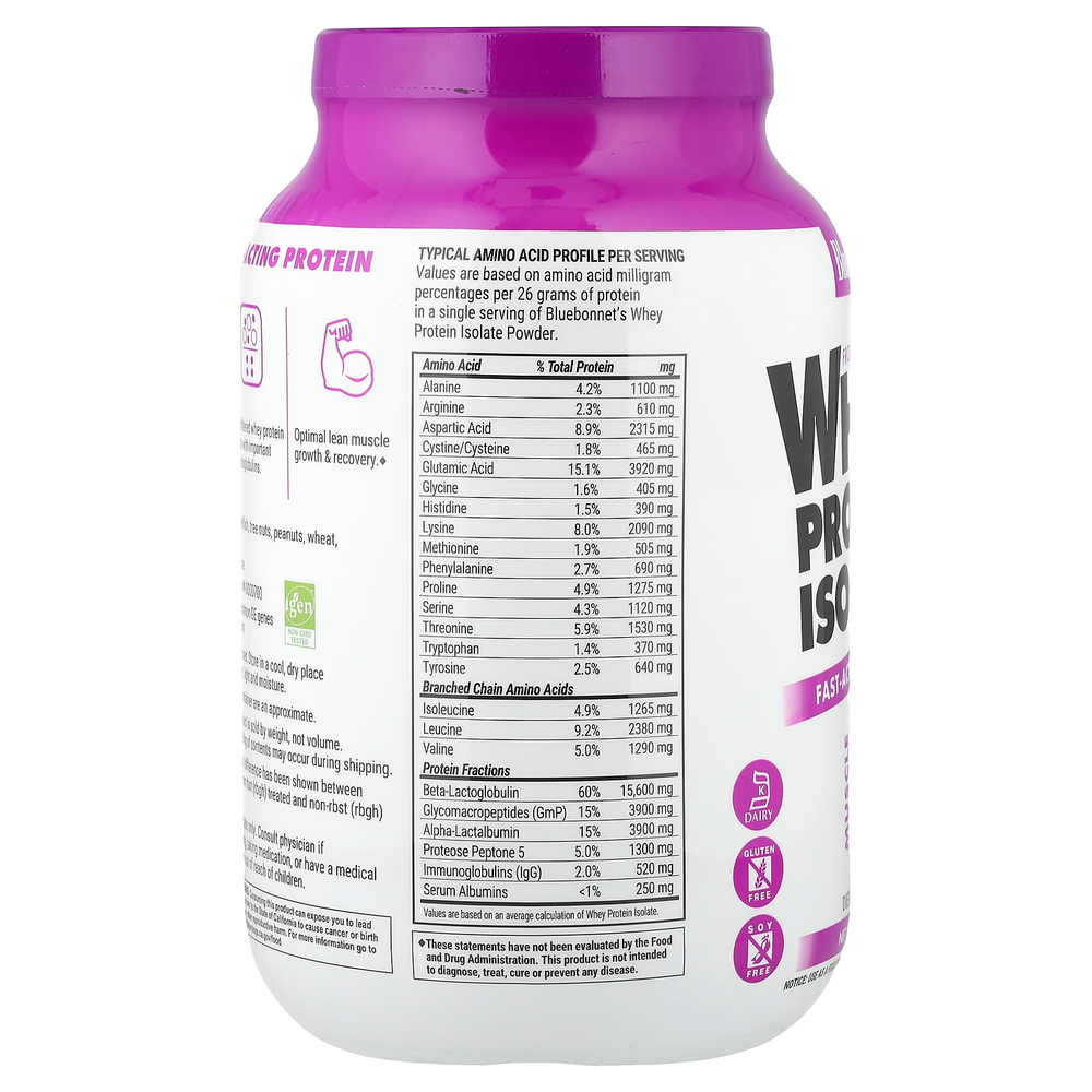 Bluebonnet Nutrition, 100 % натуральный изолят сывороточного белка, с натуральным оригинальным вкусом, 992 г (2,2 фунта)