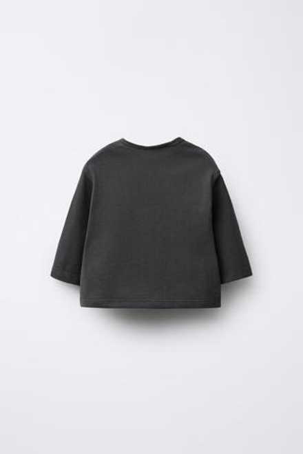 ZARA ОДНОТОННАЯ ФУТБОЛКА С ДЛИННЫМИ РУКАВАМИ, СЕРЫЙ