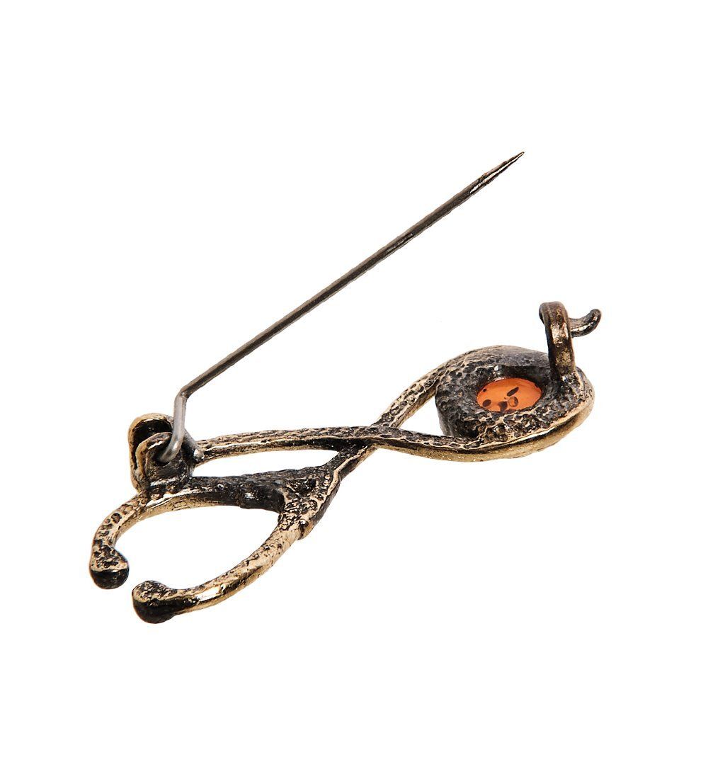 AM-2644 Брошь «Стетоскоп» (латунь, янтарь)