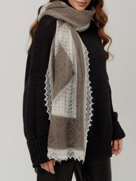 Оренбургский пуховый палантин двухцветный АИ16070-03/01 серый/белый