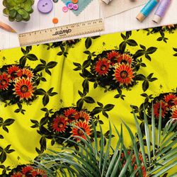 Ткань бифлекс цветы герберы