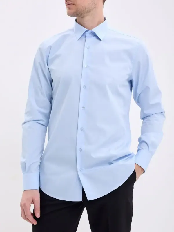 Рубашка на высокий рост LONG SLIM FIT с длинным рукавом, голубая