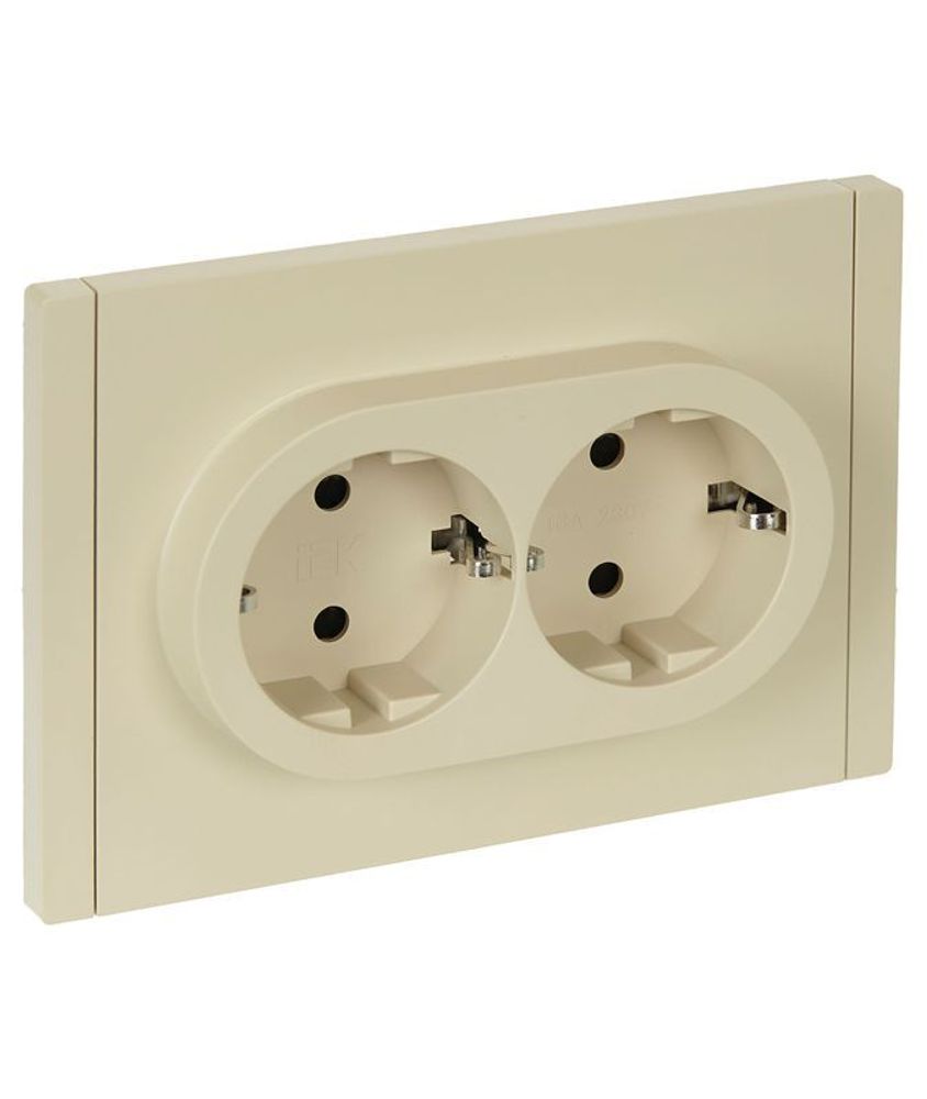 Розетка 2-м СП FORTE&amp;PIANO FP423 16А с заземл. защ. шторки безвинт. крепл. ваниль IEK FP-R24-16-1-K10