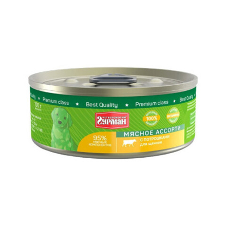 Мясное ассорти с потрошками, 100г консервы для щенков ЧГ